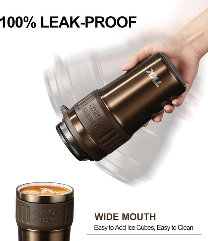 Insulated Coffee Mug with Ceramic Coating, 21oz Iced Coffee Tumbler Cup with Straw Lid Double Wall Vacuum Leak Proof Travel Mug with Strap for Hot and Iced Beverage, Tungsten Steel