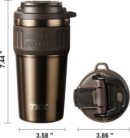 Insulated Coffee Mug with Ceramic Coating, 21oz Iced Coffee Tumbler Cup with Straw Lid Double Wall Vacuum Leak Proof Travel Mug with Strap for Hot and Iced Beverage, Tungsten Steel