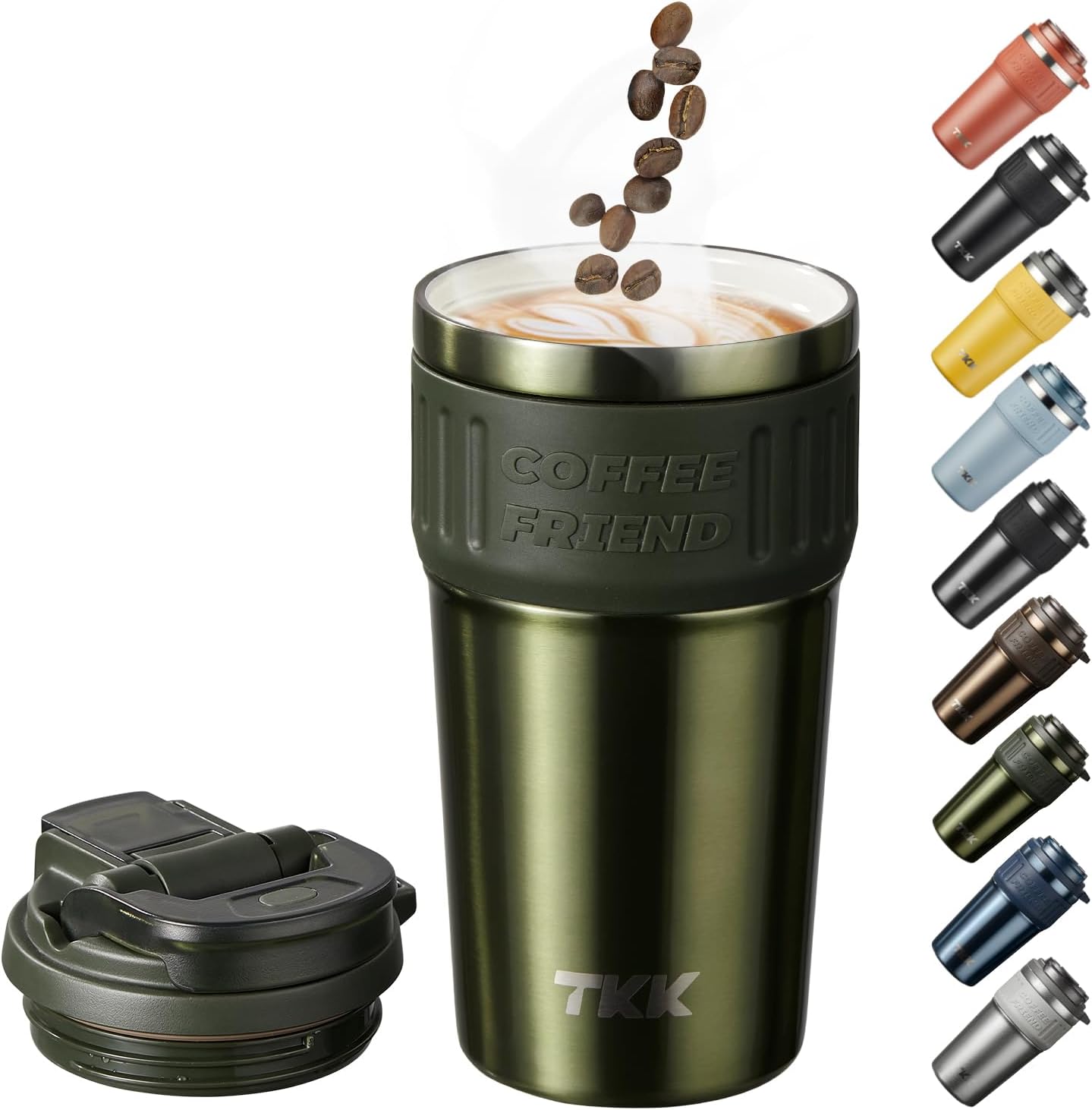 Insulated Coffee Mug with Ceramic Coating, 21oz Iced Coffee Tumbler Cup with Straw Lid Double Wall Vacuum Leak Proof Travel Mug with Strap for Hot and Iced Beverage, Tungsten Steel