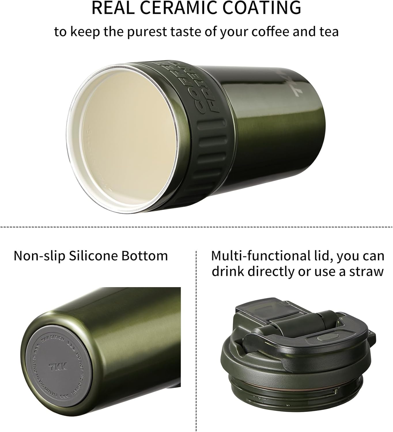 Insulated Coffee Mug with Ceramic Coating, 21oz Iced Coffee Tumbler Cup with Straw Lid Double Wall Vacuum Leak Proof Travel Mug with Strap for Hot and Iced Beverage, Tungsten Steel