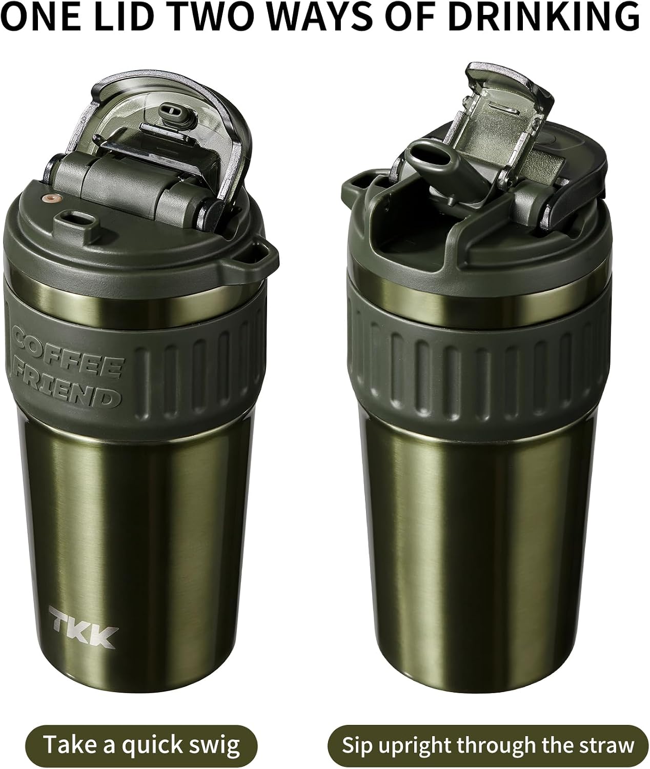 Insulated Coffee Mug with Ceramic Coating, 21oz Iced Coffee Tumbler Cup with Straw Lid Double Wall Vacuum Leak Proof Travel Mug with Strap for Hot and Iced Beverage, Tungsten Steel