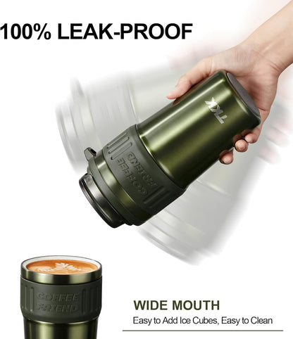 Insulated Coffee Mug with Ceramic Coating, 21oz Iced Coffee Tumbler Cup with Straw Lid Double Wall Vacuum Leak Proof Travel Mug with Strap for Hot and Iced Beverage, Tungsten Steel