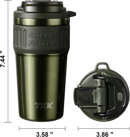 Insulated Coffee Mug with Ceramic Coating, 21oz Iced Coffee Tumbler Cup with Straw Lid Double Wall Vacuum Leak Proof Travel Mug with Strap for Hot and Iced Beverage, Tungsten Steel