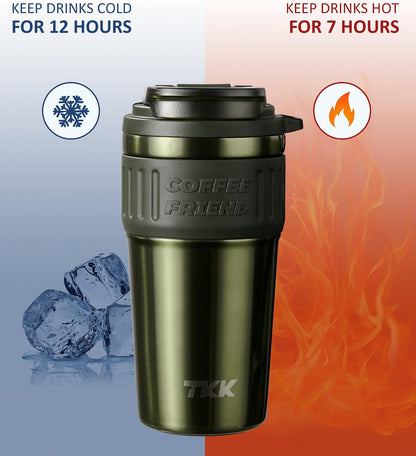 Insulated Coffee Mug with Ceramic Coating, 21oz Iced Coffee Tumbler Cup with Straw Lid Double Wall Vacuum Leak Proof Travel Mug with Strap for Hot and Iced Beverage, Tungsten Steel