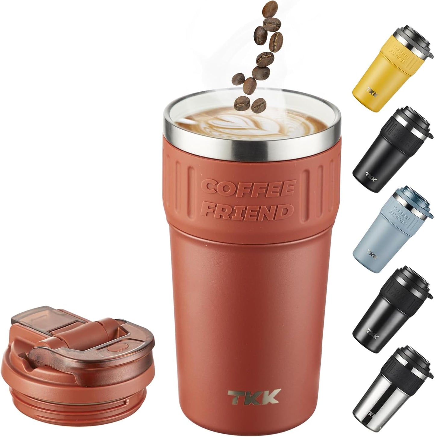 Insulated Coffee Mug with Ceramic Coating, 21oz Iced Coffee Tumbler Cup with Straw Lid Double Wall Vacuum Leak Proof Travel Mug with Strap for Hot and Iced Beverage, Tungsten Steel
