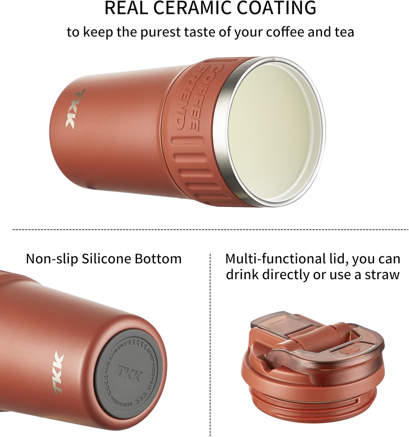Insulated Coffee Mug with Ceramic Coating, 21oz Iced Coffee Tumbler Cup with Straw Lid Double Wall Vacuum Leak Proof Travel Mug with Strap for Hot and Iced Beverage, Tungsten Steel