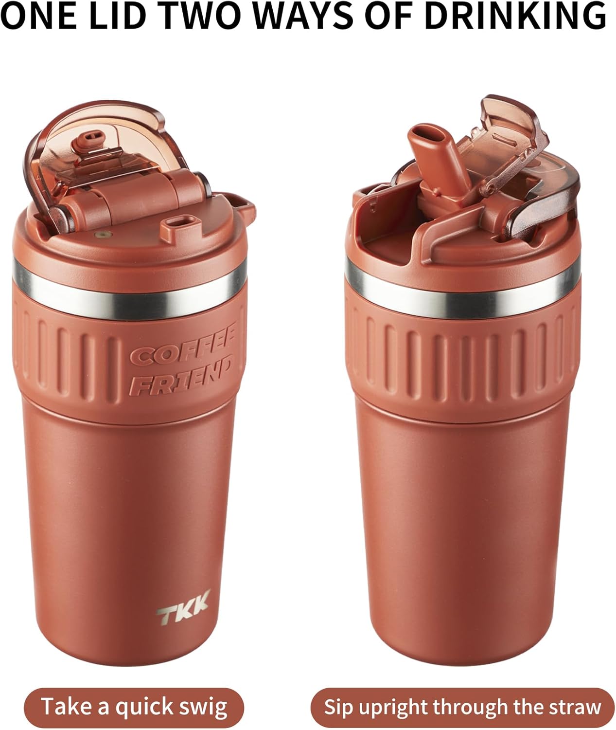 Insulated Coffee Mug with Ceramic Coating, 21oz Iced Coffee Tumbler Cup with Straw Lid Double Wall Vacuum Leak Proof Travel Mug with Strap for Hot and Iced Beverage, Tungsten Steel