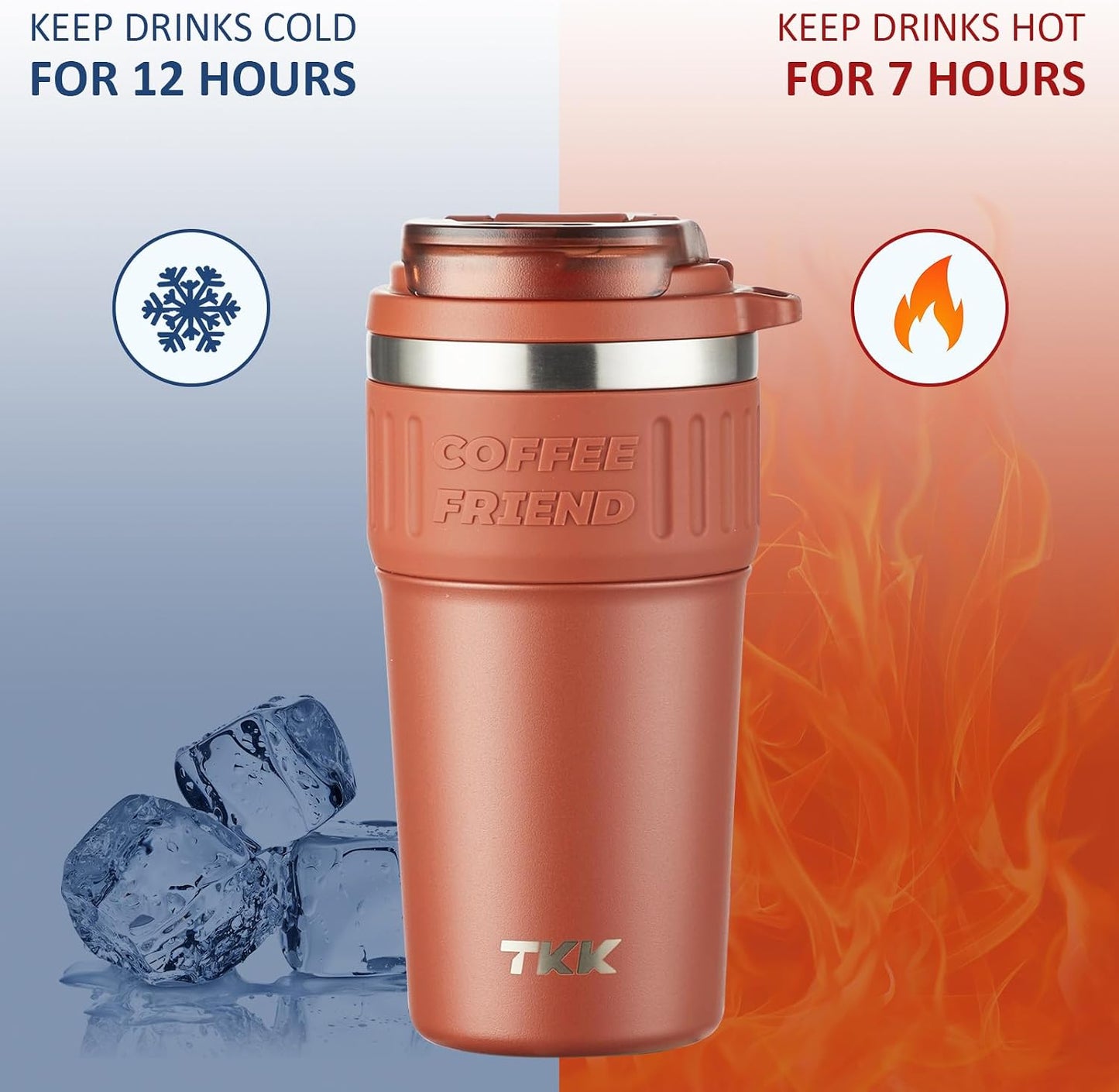 Insulated Coffee Mug with Ceramic Coating, 21oz Iced Coffee Tumbler Cup with Straw Lid Double Wall Vacuum Leak Proof Travel Mug with Strap for Hot and Iced Beverage, Tungsten Steel