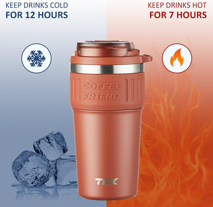 Insulated Coffee Mug with Ceramic Coating, 21oz Iced Coffee Tumbler Cup with Straw Lid Double Wall Vacuum Leak Proof Travel Mug with Strap for Hot and Iced Beverage, Tungsten Steel