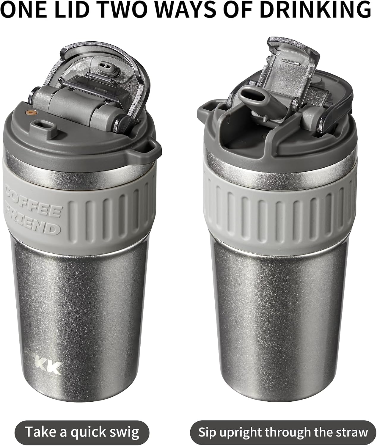 Insulated Coffee Mug with Ceramic Coating, 21oz Iced Coffee Tumbler Cup with Straw Lid Double Wall Vacuum Leak Proof Travel Mug with Strap for Hot and Iced Beverage, Tungsten Steel