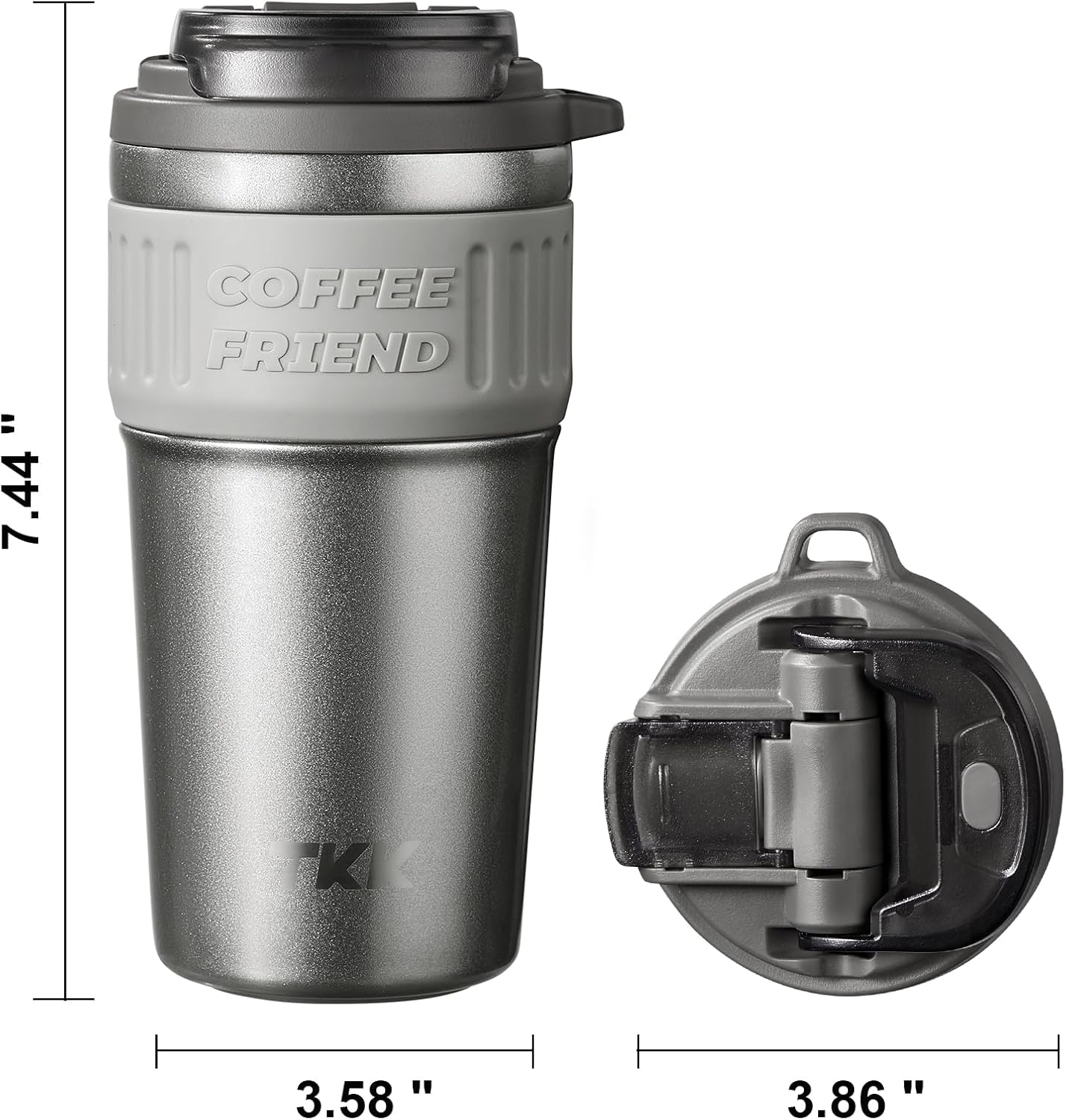 Insulated Coffee Mug with Ceramic Coating, 21oz Iced Coffee Tumbler Cup with Straw Lid Double Wall Vacuum Leak Proof Travel Mug with Strap for Hot and Iced Beverage, Tungsten Steel