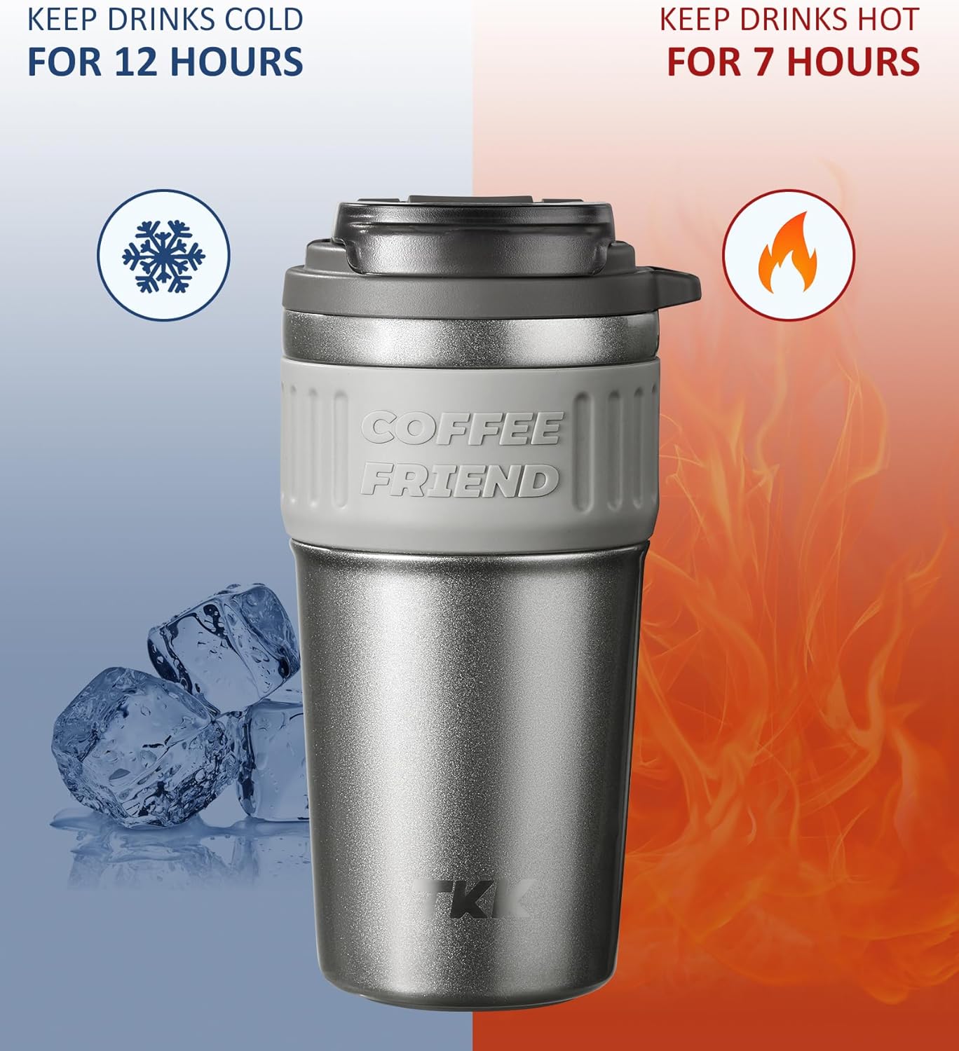 Insulated Coffee Mug with Ceramic Coating, 21oz Iced Coffee Tumbler Cup with Straw Lid Double Wall Vacuum Leak Proof Travel Mug with Strap for Hot and Iced Beverage, Tungsten Steel