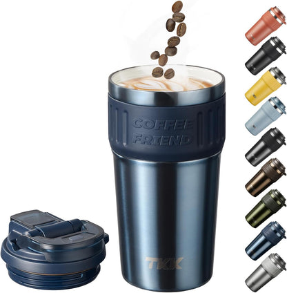 Insulated Coffee Mug with Ceramic Coating, 21oz Iced Coffee Tumbler Cup with Straw Lid Double Wall Vacuum Leak Proof Travel Mug with Strap for Hot and Iced Beverage, Tungsten Steel