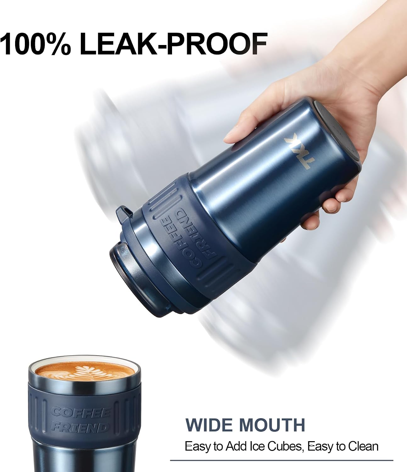 Insulated Coffee Mug with Ceramic Coating, 21oz Iced Coffee Tumbler Cup with Straw Lid Double Wall Vacuum Leak Proof Travel Mug with Strap for Hot and Iced Beverage, Tungsten Steel