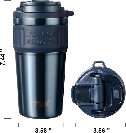 Insulated Coffee Mug with Ceramic Coating, 21oz Iced Coffee Tumbler Cup with Straw Lid Double Wall Vacuum Leak Proof Travel Mug with Strap for Hot and Iced Beverage, Tungsten Steel