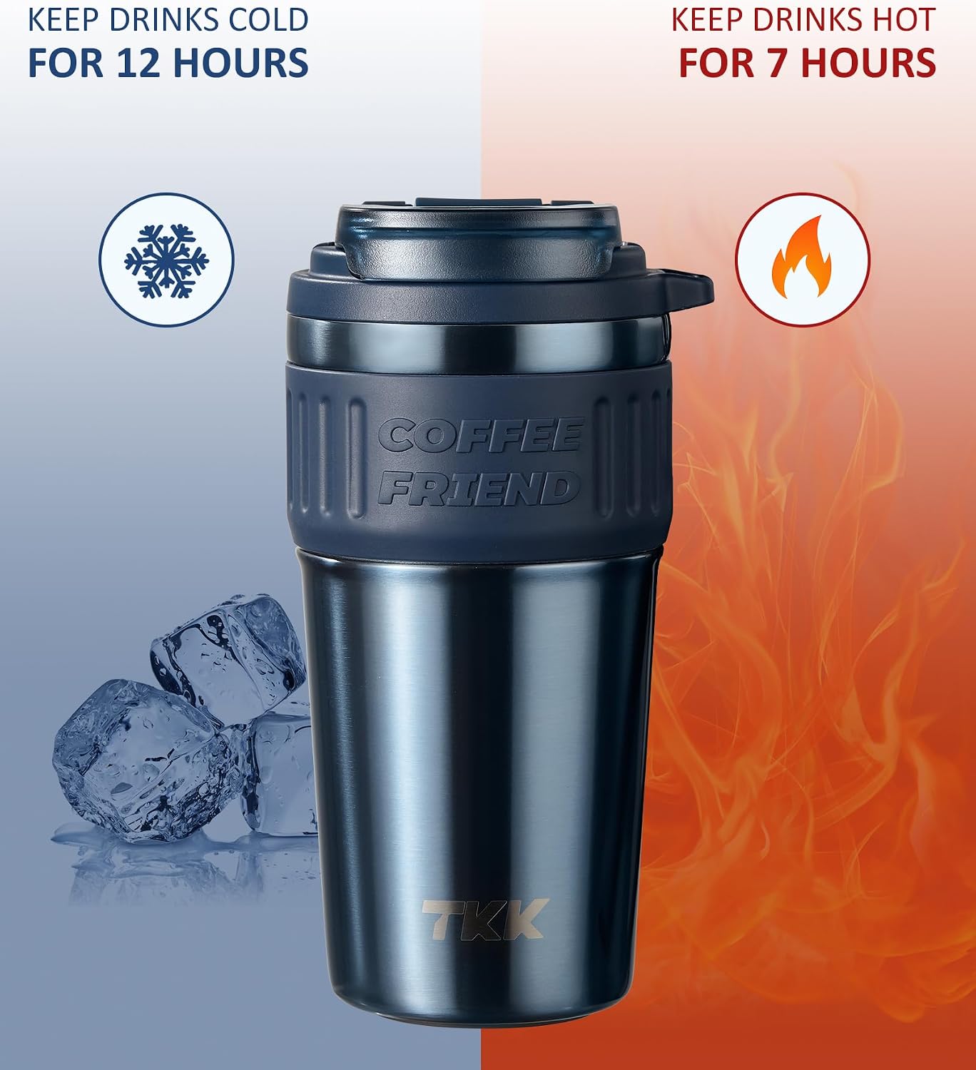 Insulated Coffee Mug with Ceramic Coating, 21oz Iced Coffee Tumbler Cup with Straw Lid Double Wall Vacuum Leak Proof Travel Mug with Strap for Hot and Iced Beverage, Tungsten Steel