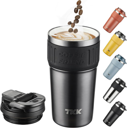 Insulated Coffee Mug with Ceramic Coating, 21oz Iced Coffee Tumbler Cup with Straw Lid Double Wall Vacuum Leak Proof Travel Mug with Strap for Hot and Iced Beverage, Tungsten Steel