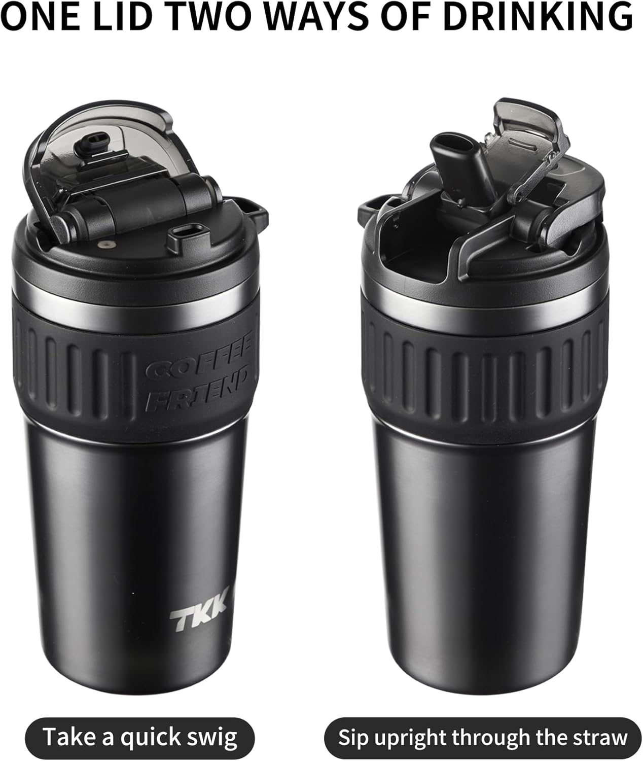 Insulated Coffee Mug with Ceramic Coating, 21oz Iced Coffee Tumbler Cup with Straw Lid Double Wall Vacuum Leak Proof Travel Mug with Strap for Hot and Iced Beverage, Tungsten Steel