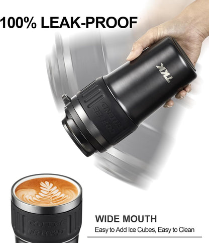 Insulated Coffee Mug with Ceramic Coating, 21oz Iced Coffee Tumbler Cup with Straw Lid Double Wall Vacuum Leak Proof Travel Mug with Strap for Hot and Iced Beverage, Tungsten Steel