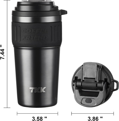 Insulated Coffee Mug with Ceramic Coating, 21oz Iced Coffee Tumbler Cup with Straw Lid Double Wall Vacuum Leak Proof Travel Mug with Strap for Hot and Iced Beverage, Tungsten Steel