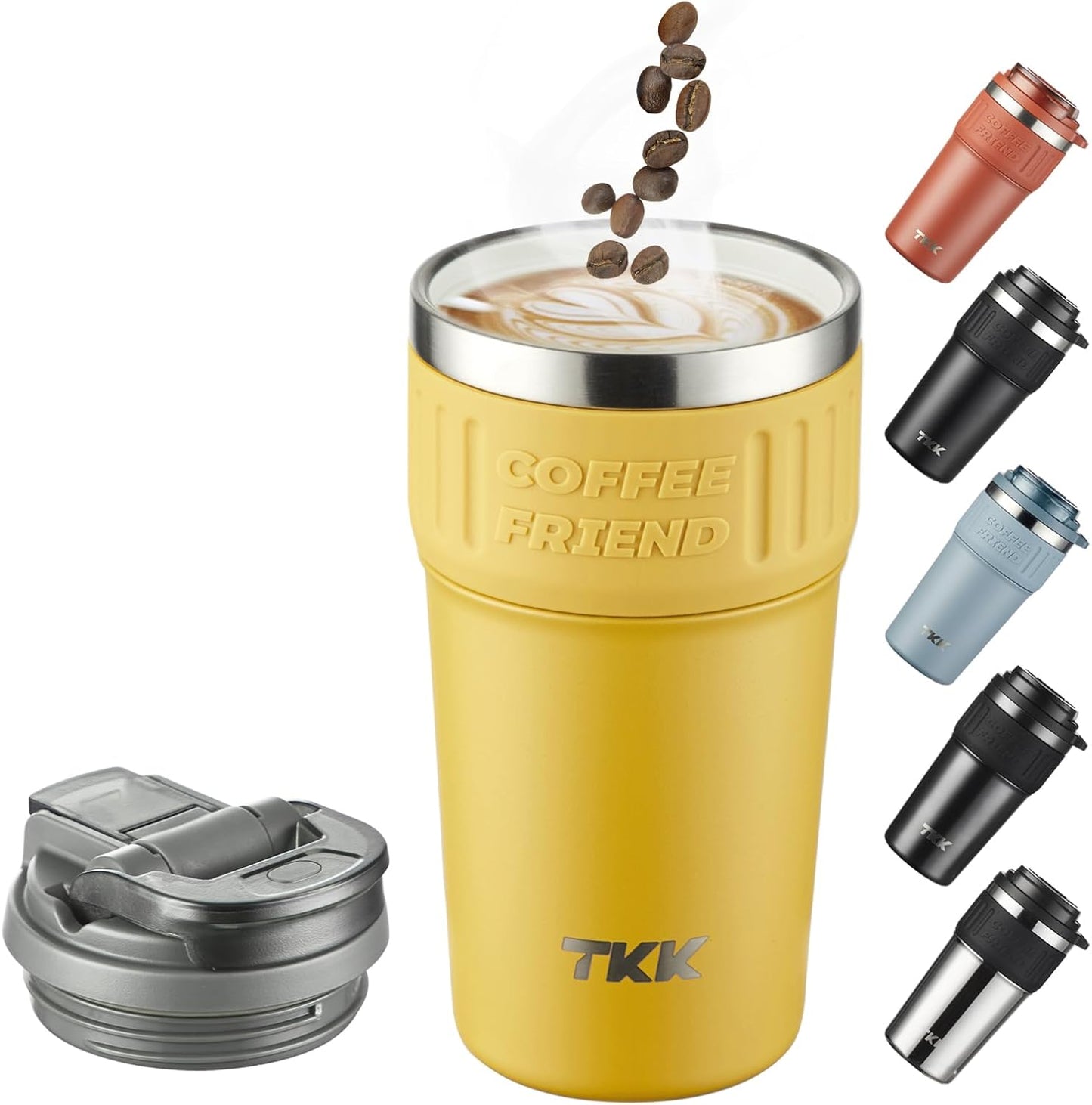 Insulated Coffee Mug with Ceramic Coating, 21oz Iced Coffee Tumbler Cup with Straw Lid Double Wall Vacuum Leak Proof Travel Mug with Strap for Hot and Iced Beverage, Tungsten Steel