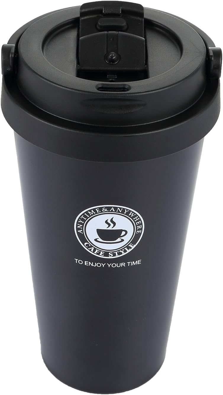 18/8 Stainless Steel Double Wall Vacuum Insulated Travel Coffee Mug with Handle/Portable Thermal Cup,Wide Mouth Tumbler with Leak Proof Lid,17oz,Brown