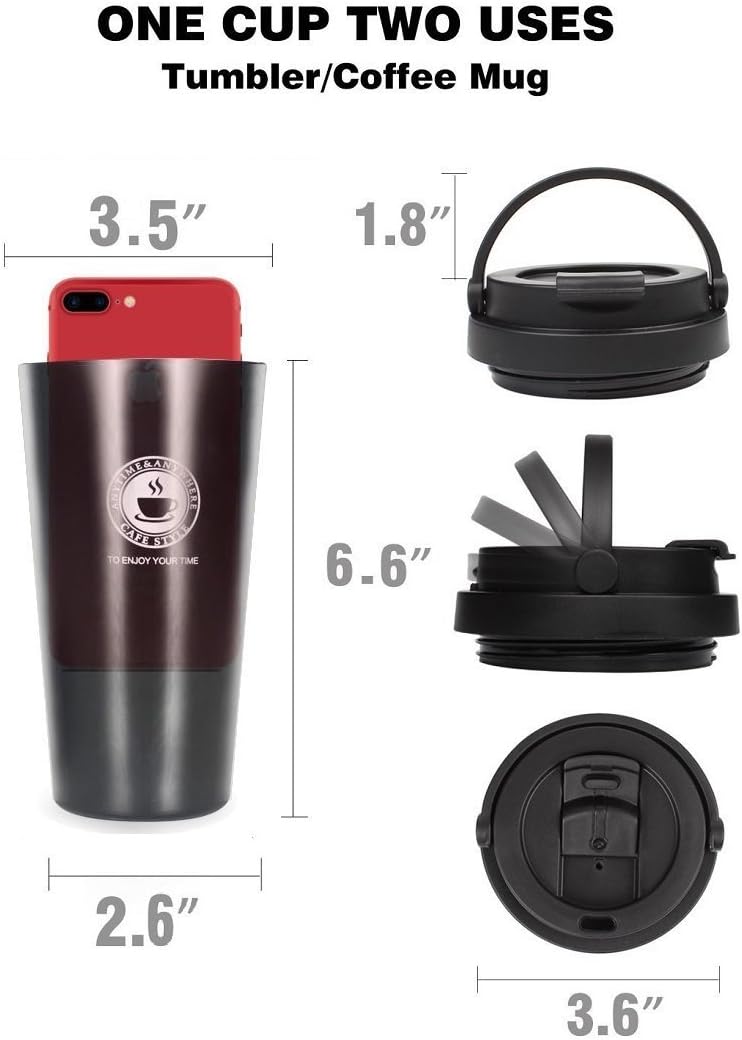18/8 Stainless Steel Double Wall Vacuum Insulated Travel Coffee Mug with Handle/Portable Thermal Cup,Wide Mouth Tumbler with Leak Proof Lid,17oz,Brown