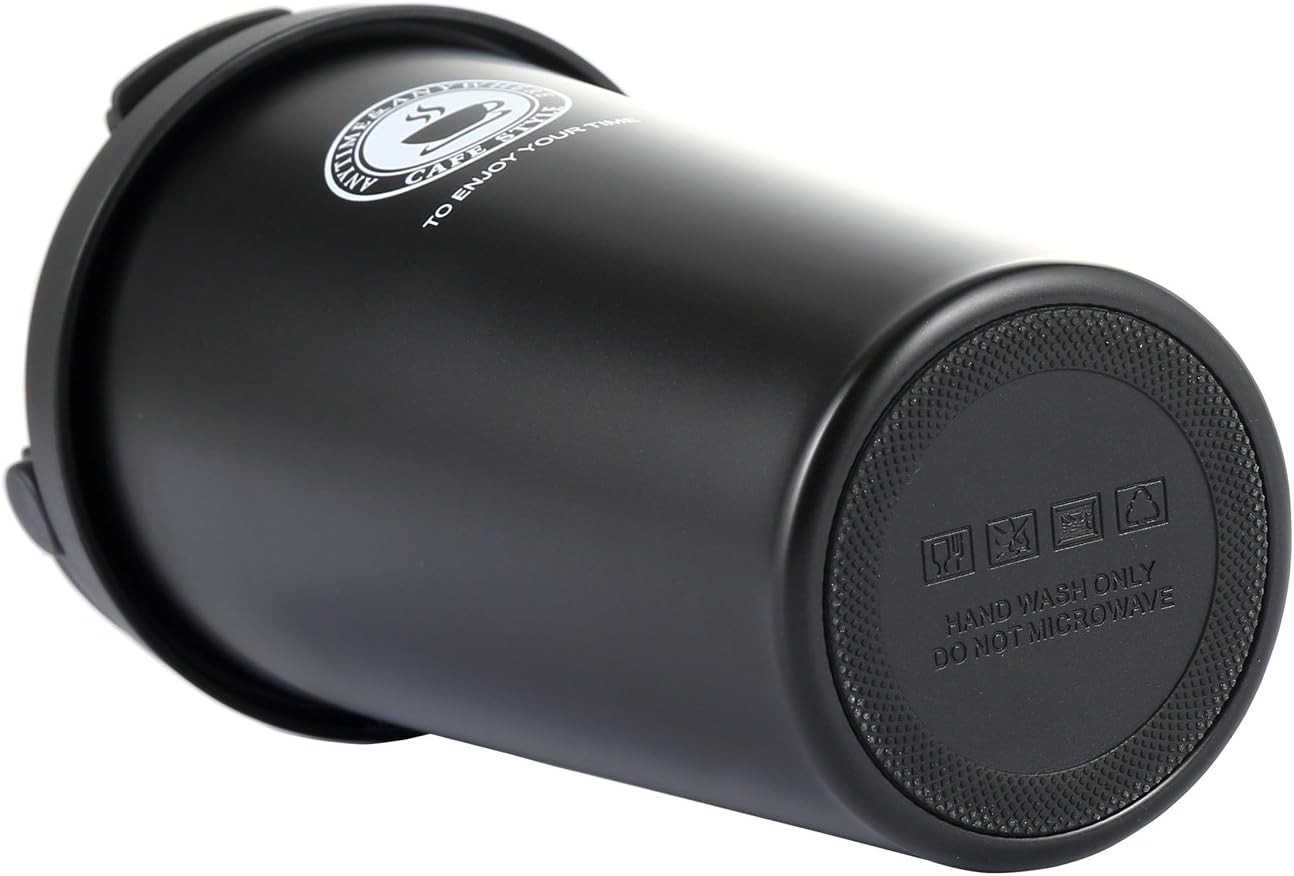 18/8 Stainless Steel Double Wall Vacuum Insulated Travel Coffee Mug with Handle/Portable Thermal Cup,Wide Mouth Tumbler with Leak Proof Lid,17oz,Brown