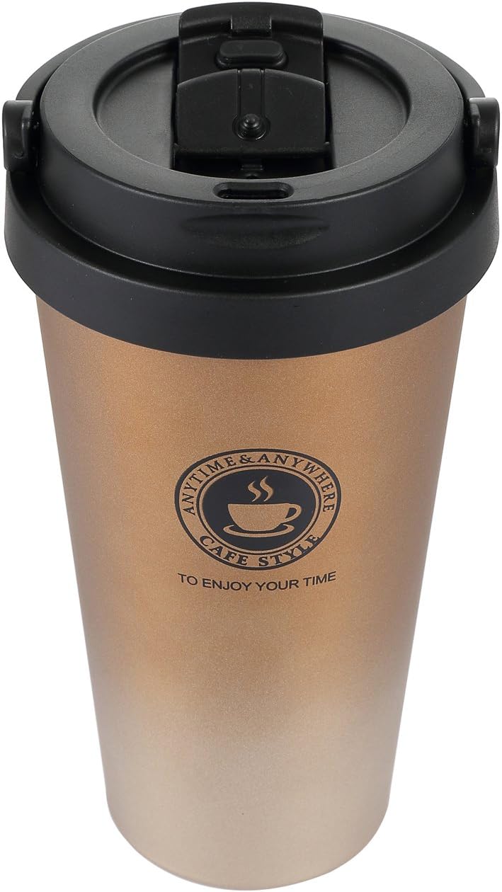 18/8 Stainless Steel Double Wall Vacuum Insulated Travel Coffee Mug with Handle/Portable Thermal Cup,Wide Mouth Tumbler with Leak Proof Lid,17oz,Brown