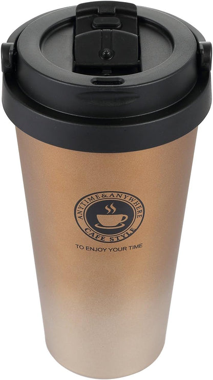 18/8 Stainless Steel Double Wall Vacuum Insulated Travel Coffee Mug with Handle/Portable Thermal Cup,Wide Mouth Tumbler with Leak Proof Lid,17oz,Brown