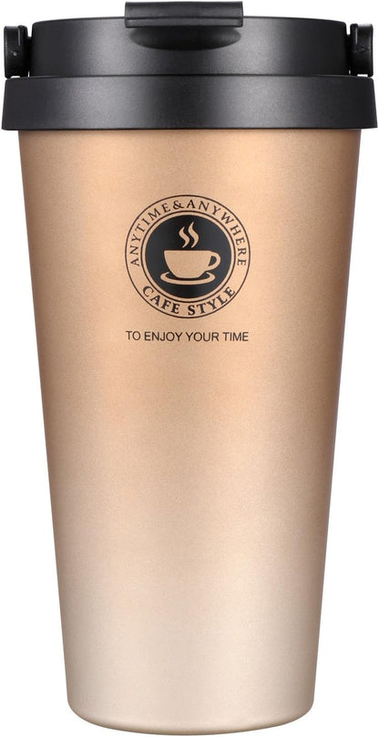 18/8 Stainless Steel Double Wall Vacuum Insulated Travel Coffee Mug with Handle/Portable Thermal Cup,Wide Mouth Tumbler with Leak Proof Lid,17oz,Brown