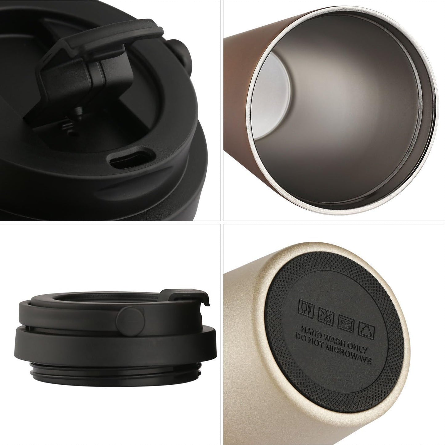 18/8 Stainless Steel Double Wall Vacuum Insulated Travel Coffee Mug with Handle/Portable Thermal Cup,Wide Mouth Tumbler with Leak Proof Lid,17oz,Brown