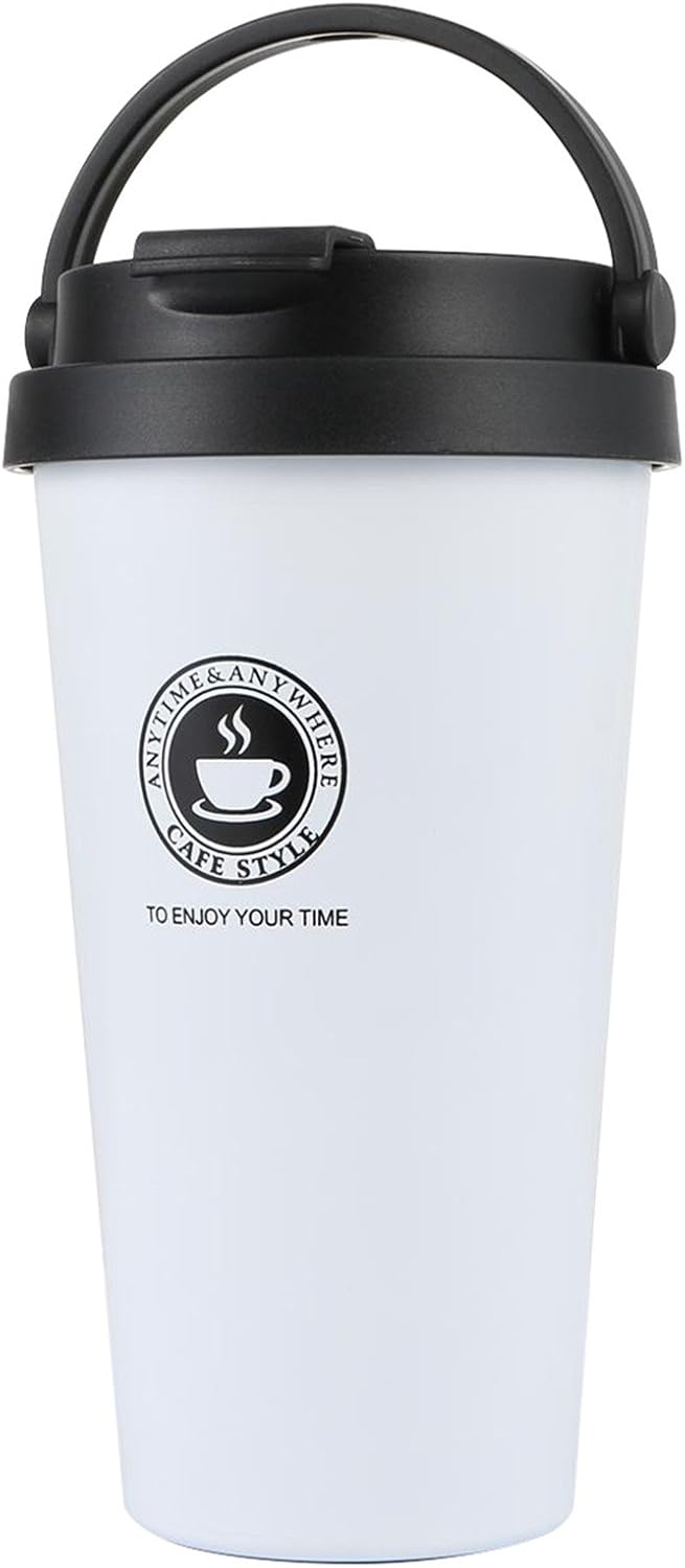 18/8 Stainless Steel Double Wall Vacuum Insulated Travel Coffee Mug with Handle/Portable Thermal Cup,Wide Mouth Tumbler with Leak Proof Lid,17oz,Brown