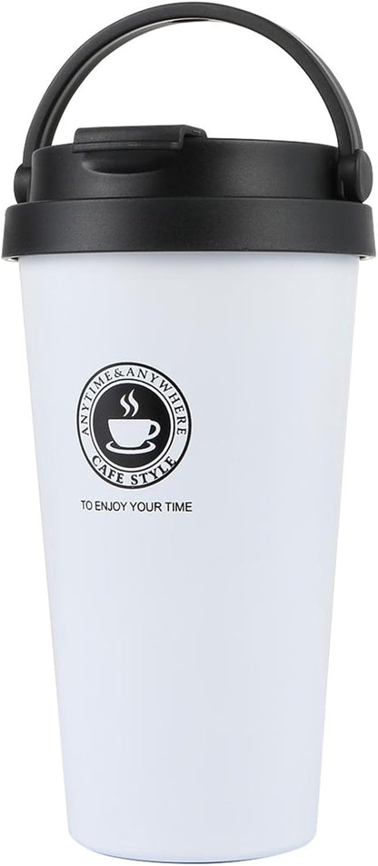 18/8 Stainless Steel Double Wall Vacuum Insulated Travel Coffee Mug with Handle/Portable Thermal Cup,Wide Mouth Tumbler with Leak Proof Lid,17oz,Brown