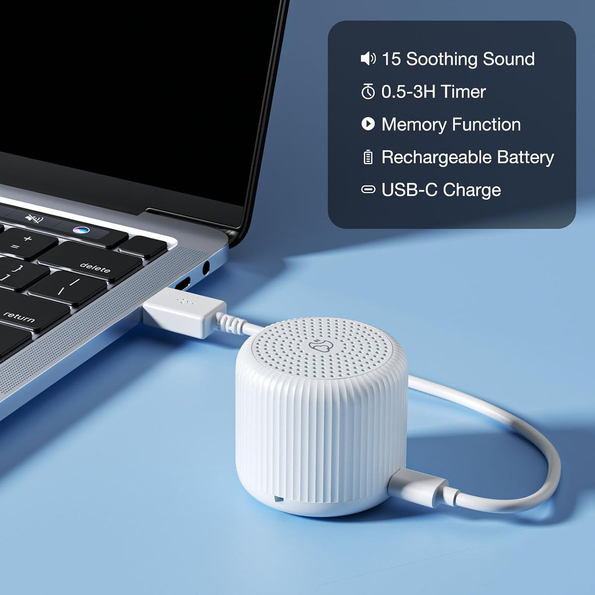 Portable Sound Machine for Baby Adults, Travel Sound Machine,15 Non-Looping Sound Timer and Memory Play, Mini White Noise Machine for Sleeping Office Privacy Travel Gift