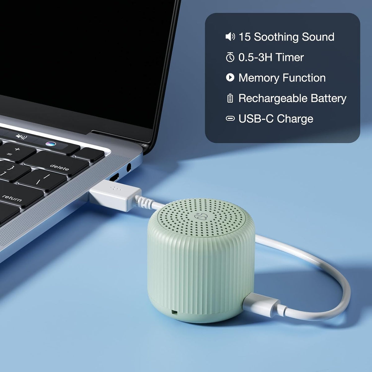 Portable Sound Machine for Baby Adults, Travel Sound Machine,15 Non-Looping Sound Timer and Memory Play, Mini White Noise Machine for Sleeping Office Privacy Travel Gift