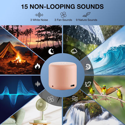 Portable Sound Machine for Baby Adults, Travel Sound Machine,15 Non-Looping Sound Timer and Memory Play, Mini White Noise Machine for Sleeping Office Privacy Travel Gift