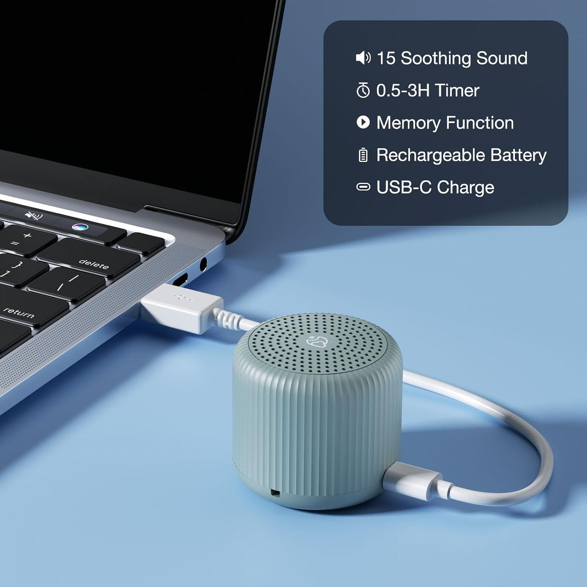 Portable Sound Machine for Baby Adults, Travel Sound Machine,15 Non-Looping Sound Timer and Memory Play, Mini White Noise Machine for Sleeping Office Privacy Travel Gift