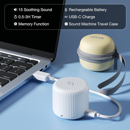 Portable Sound Machine for Baby Adults, Travel Sound Machine,15 Non-Looping Sound Timer and Memory Play, Mini White Noise Machine for Sleeping Office Privacy Travel Gift
