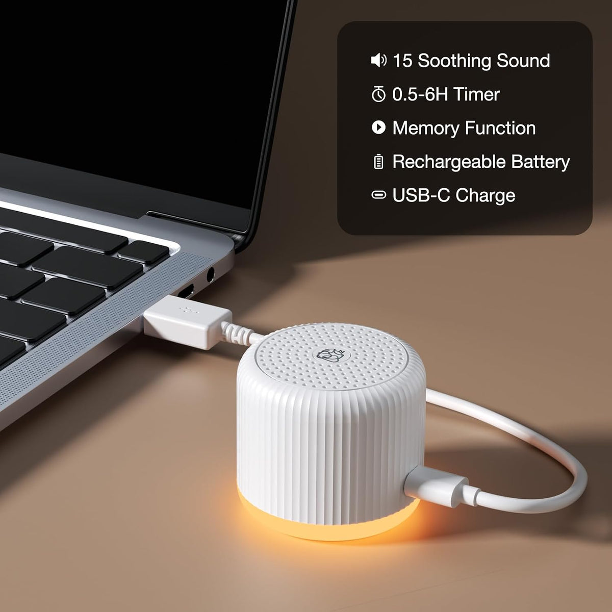 Portable Sound Machine for Baby Adults, Travel Sound Machine,15 Non-Looping Sound Timer and Memory Play, Mini White Noise Machine for Sleeping Office Privacy Travel Gift