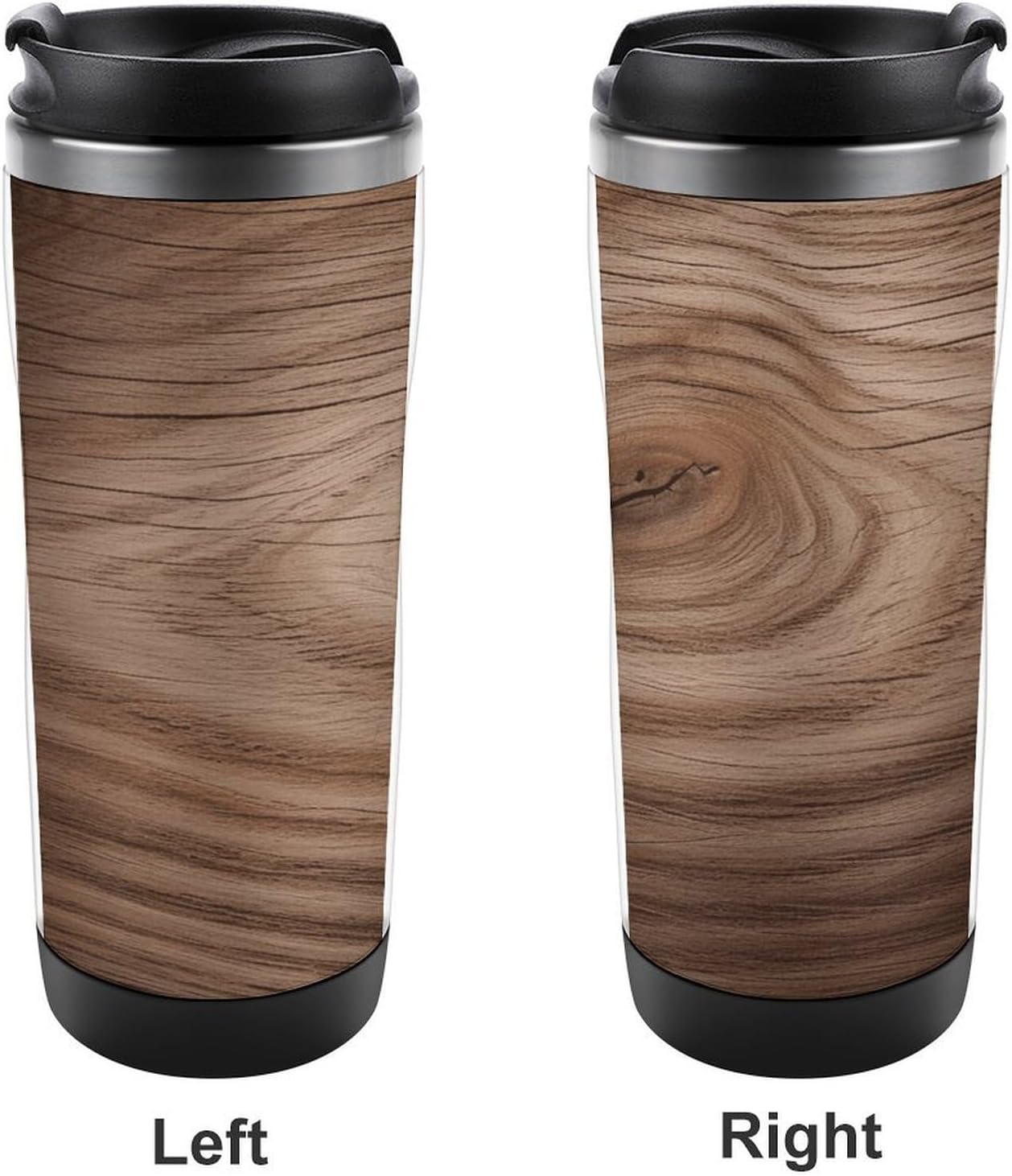 13oz Insulated Travel Coffee Mug Reusable Coffee Cup Water Bottle | Wood Grain Travel Mug with Leak Proof Lid Double Wall Stainless Steel Coffee Tumbler Personalized Gift