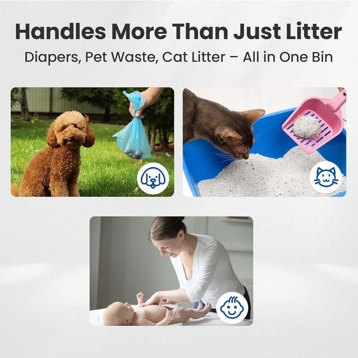 PooGuard Litter Disposal Bin, 9.2L Trash Can for Cat Litter, Dog Waste & Diapers, with Viewing Window, Wider Opening, and 4-Month Refill Bag (Grey)