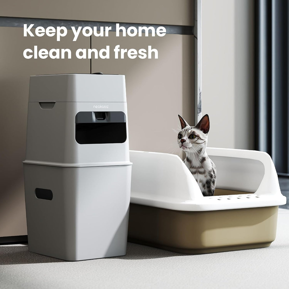 PooGuard Litter Disposal Bin, 9.2L Trash Can for Cat Litter, Dog Waste & Diapers, with Viewing Window, Wider Opening, and 4-Month Refill Bag (Grey)
