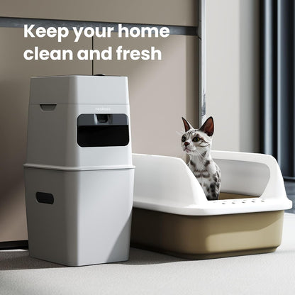 PooGuard Litter Disposal Bin, 9.2L Trash Can for Cat Litter, Dog Waste & Diapers, with Viewing Window, Wider Opening, and 4-Month Refill Bag (Grey)