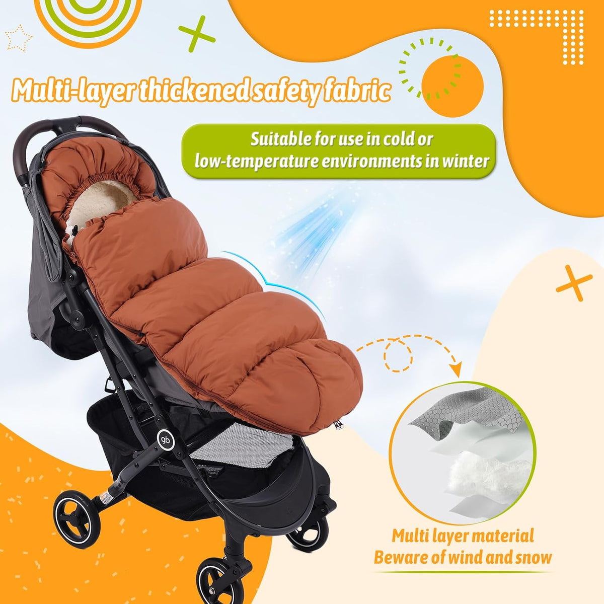 Winter Stroller Footmuff, Waterproof Baby Sleeping Bag, Lambswool