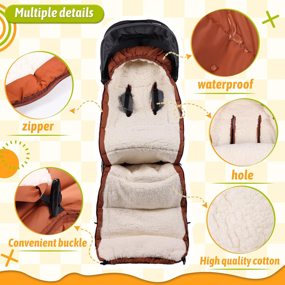 Winter Stroller Footmuff, Waterproof Baby Sleeping Bag, Lambswool