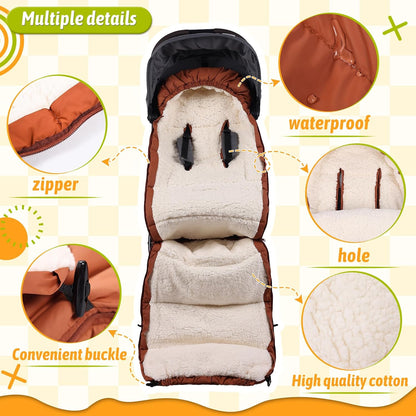 Winter Stroller Footmuff, Waterproof Baby Sleeping Bag, Lambswool
