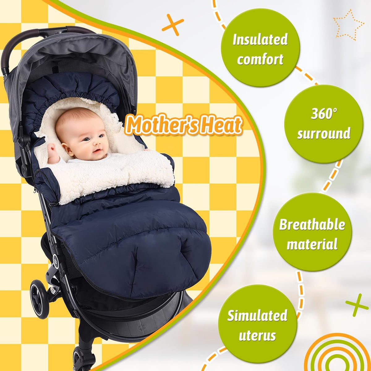 Winter Stroller Footmuff, Waterproof Baby Sleeping Bag, Lambswool