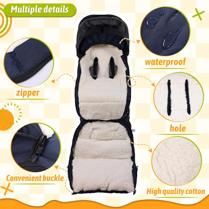 Winter Stroller Footmuff, Waterproof Baby Sleeping Bag, Lambswool