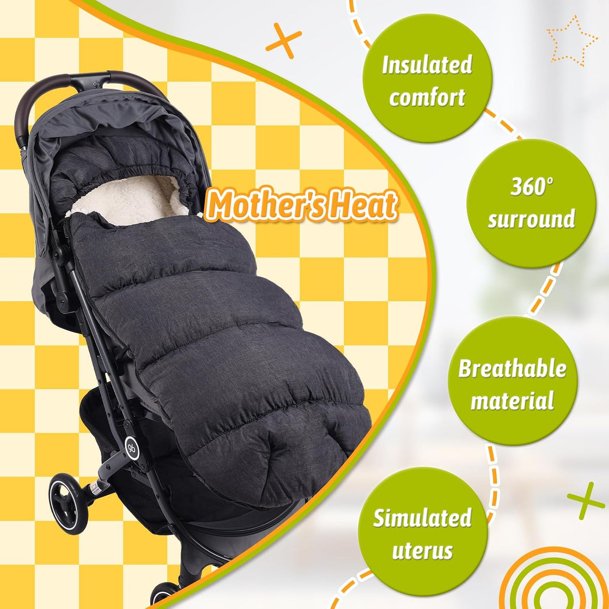 Winter Stroller Footmuff, Waterproof Baby Sleeping Bag, Lambswool